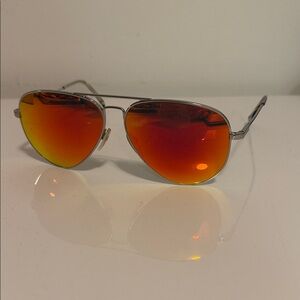 Reflective Aviator Sunglasses with Red-Orange Lenses
